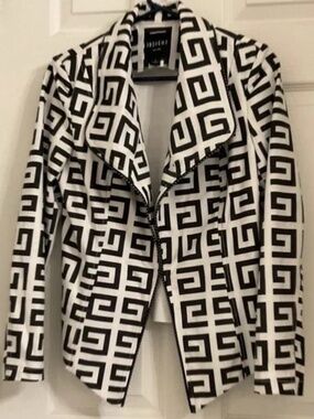 INSIGHT NEW YORK Black & White Mod Geometric Faux Vegan Suede Jacket Sz 2